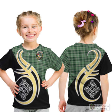 MacDonald Lord of the Isles Hunting Tartan Kid T-Shirt with Family Crest and Celtic Symbol Style