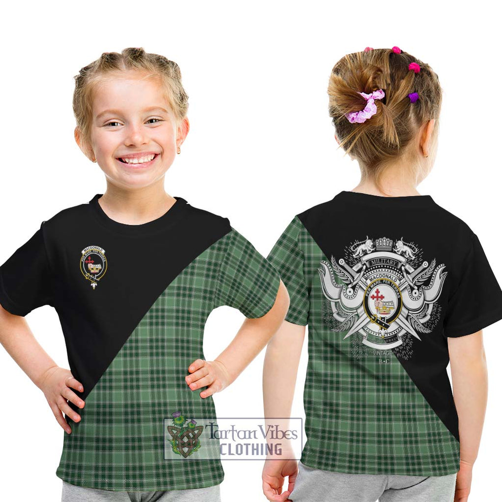 MacDonald Lord of the Isles Hunting Tartan Kid T-Shirt with Family Crest and Military Logo Style - Tartanvibesclothing Shop