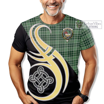 MacDonald Lord of the Isles Hunting Tartan T-Shirt with Family Crest and Celtic Symbol Style