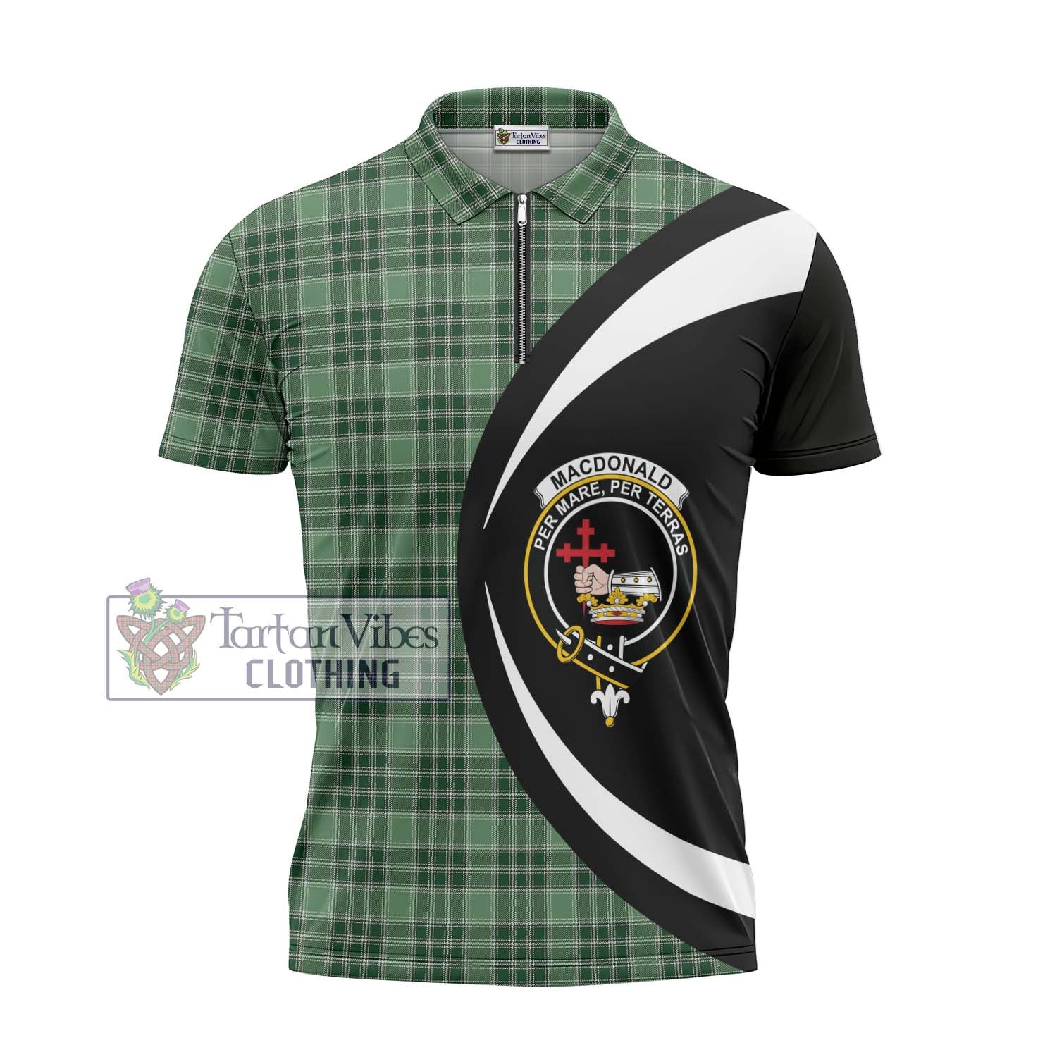 Tartan Vibes Clothing MacDonald Lord of the Isles Hunting Tartan Zipper Polo Shirt with Family Crest Circle Style