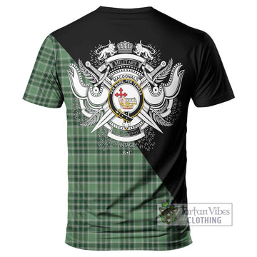 MacDonald Lord of the Isles Hunting Tartan T-Shirt with Family Crest and Military Logo Style