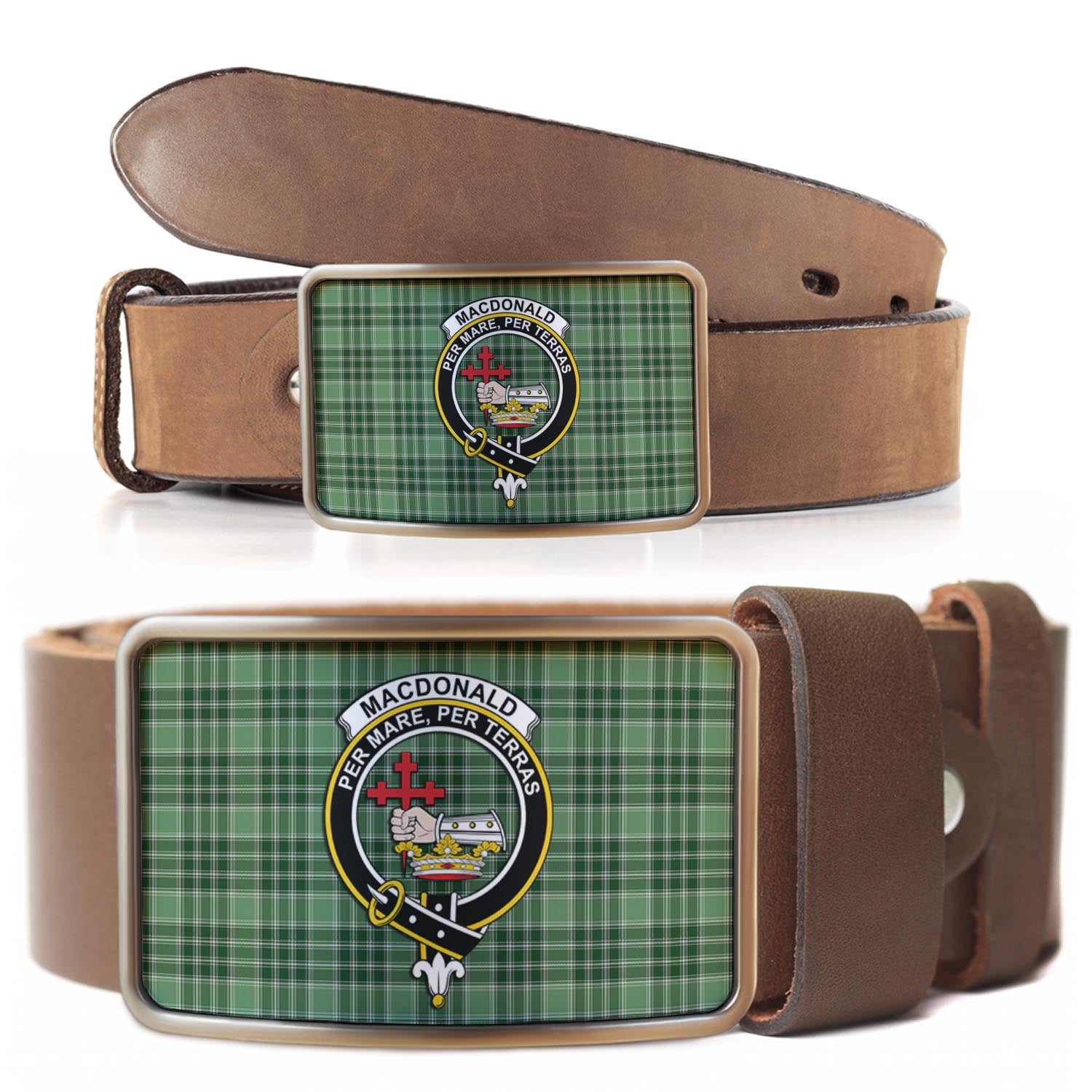 MacDonald Lord of the Isles Hunting Tartan Belt Buckles with Family Crest - Tartan Vibes Clothing