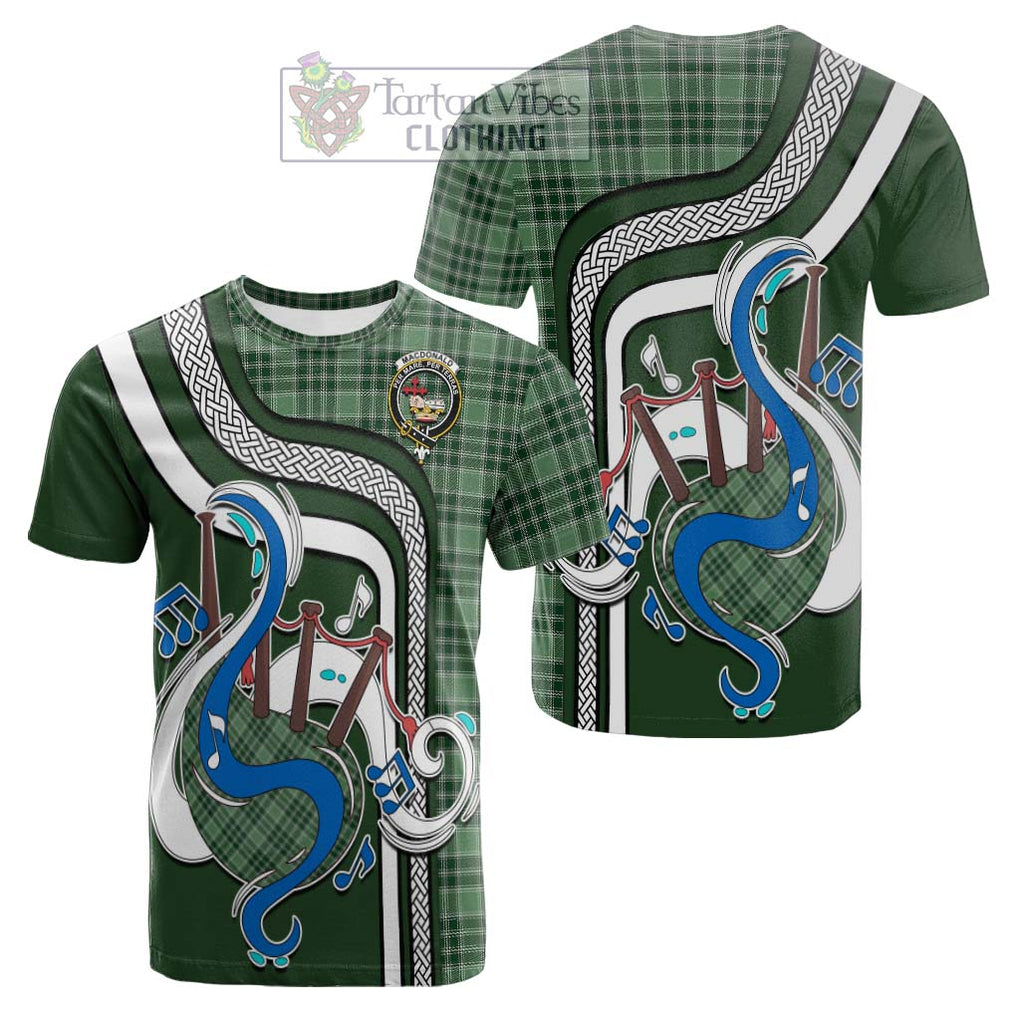 Tartan Vibes Clothing MacDonald Lord of the Isles Hunting Tartan Cotton T-shirt with Epic Bagpipe Style