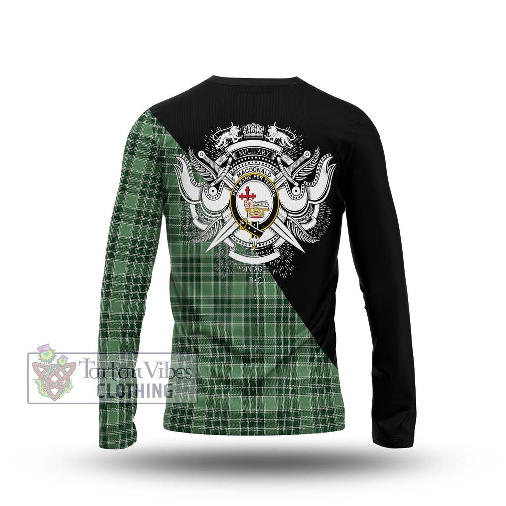 MacDonald Lord of the Isles Hunting Tartan Long Sleeve T-Shirt with Family Crest and Military Logo Style - Tartanvibesclothing Shop