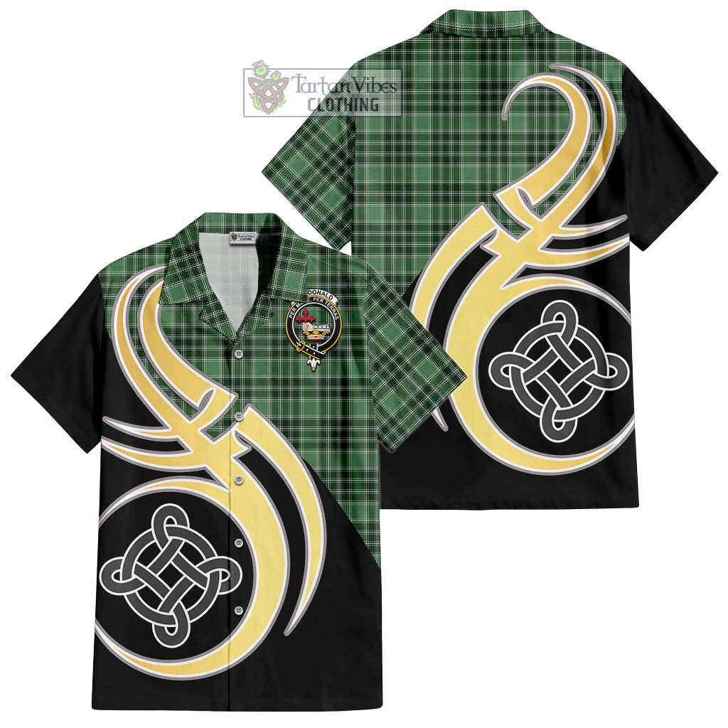 MacDonald Lord of the Isles Hunting Tartan Short Sleeve Button Shirt with Family Crest and Celtic Symbol Style - Tartan Vibes Clothing