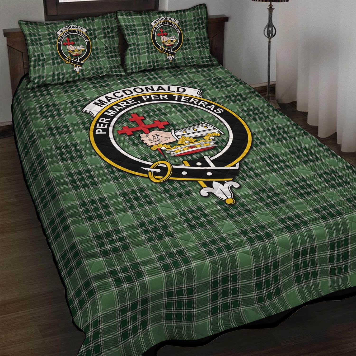 MacDonald Lord of the Isles Hunting Tartan Quilt Bed Set with Family Crest - Tartan Vibes Clothing