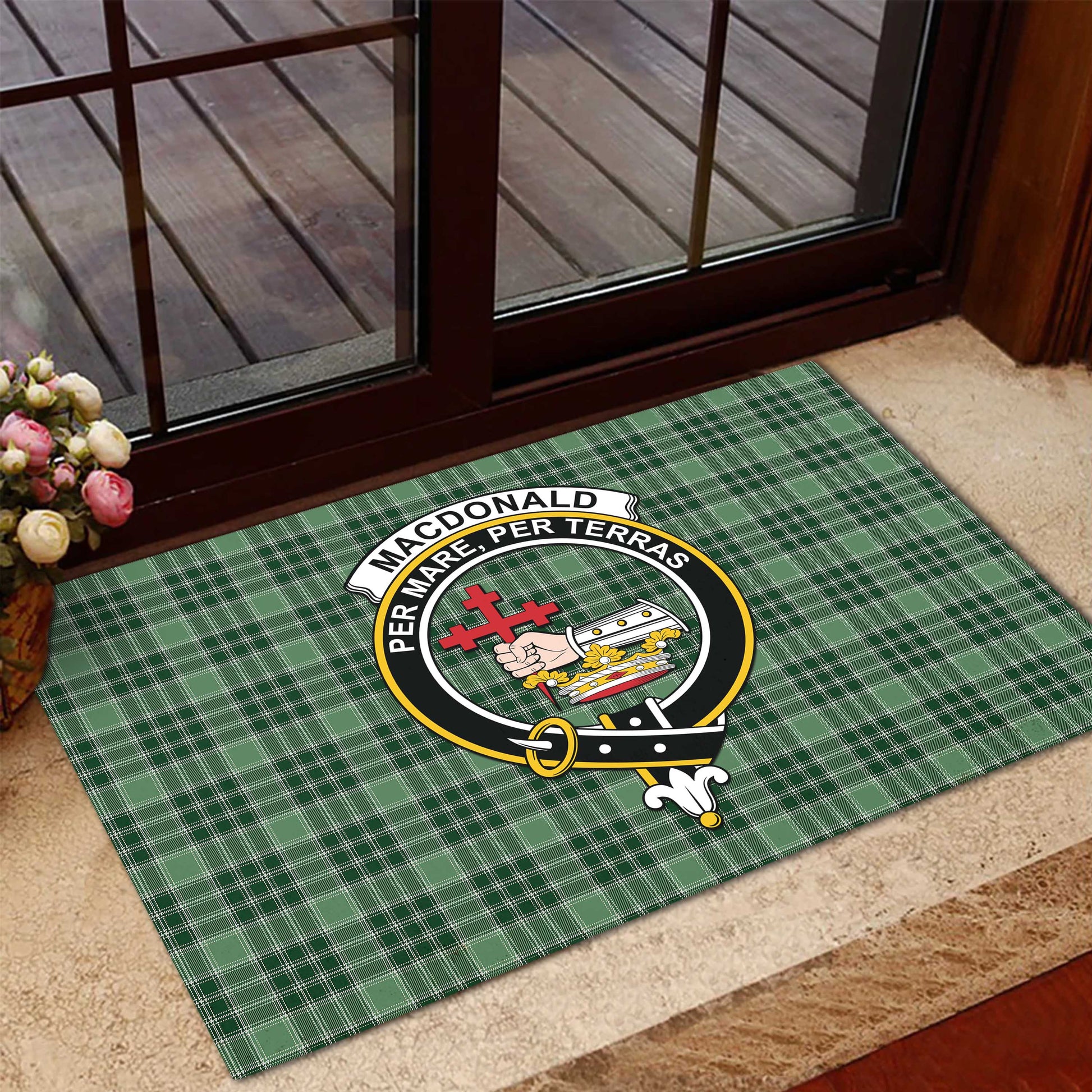 MacDonald Lord of the Isles Hunting Tartan Door Mat with Family Crest - Tartanvibesclothing