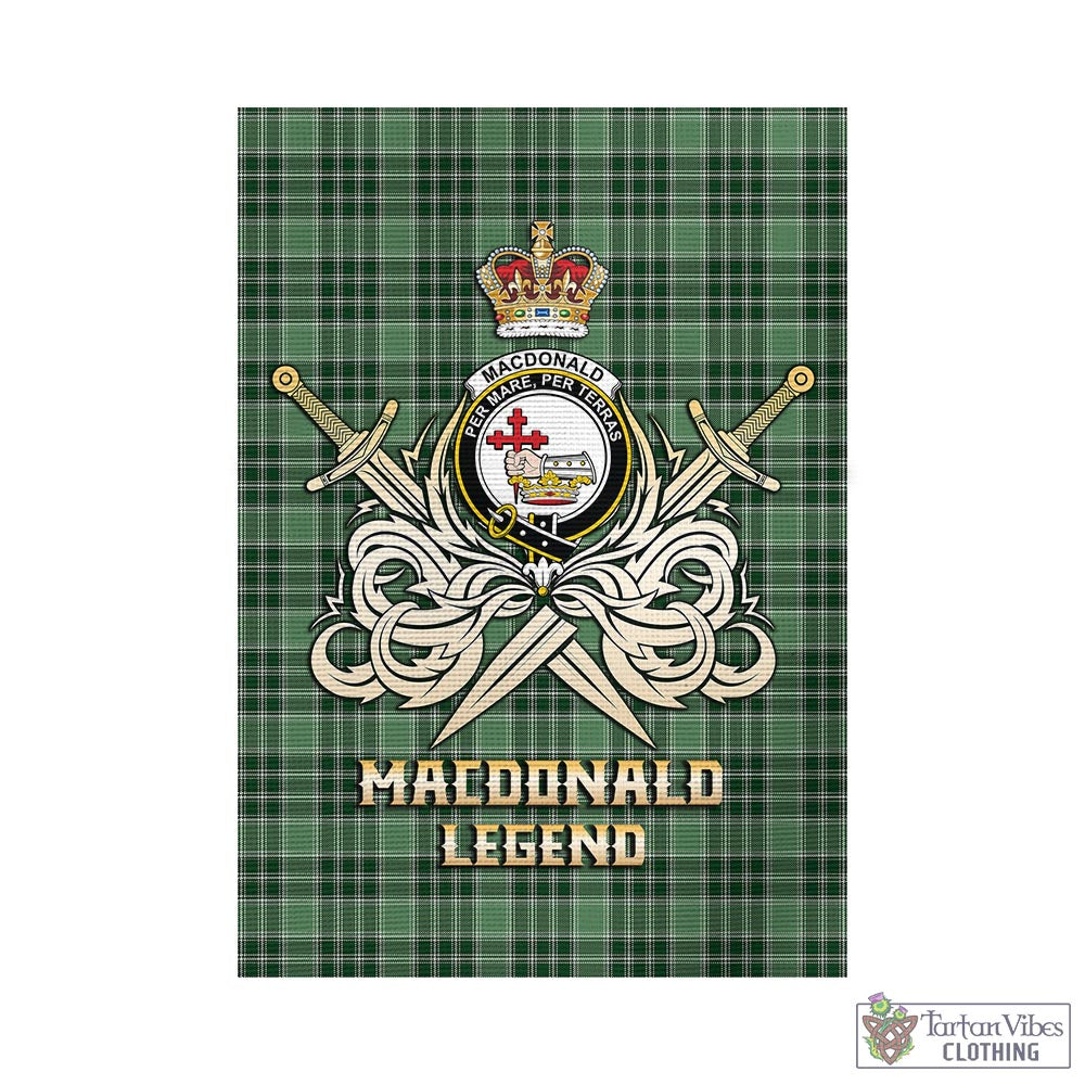 Tartan Vibes Clothing MacDonald Lord of the Isles Hunting Tartan Flag with Clan Crest and the Golden Sword of Courageous Legacy