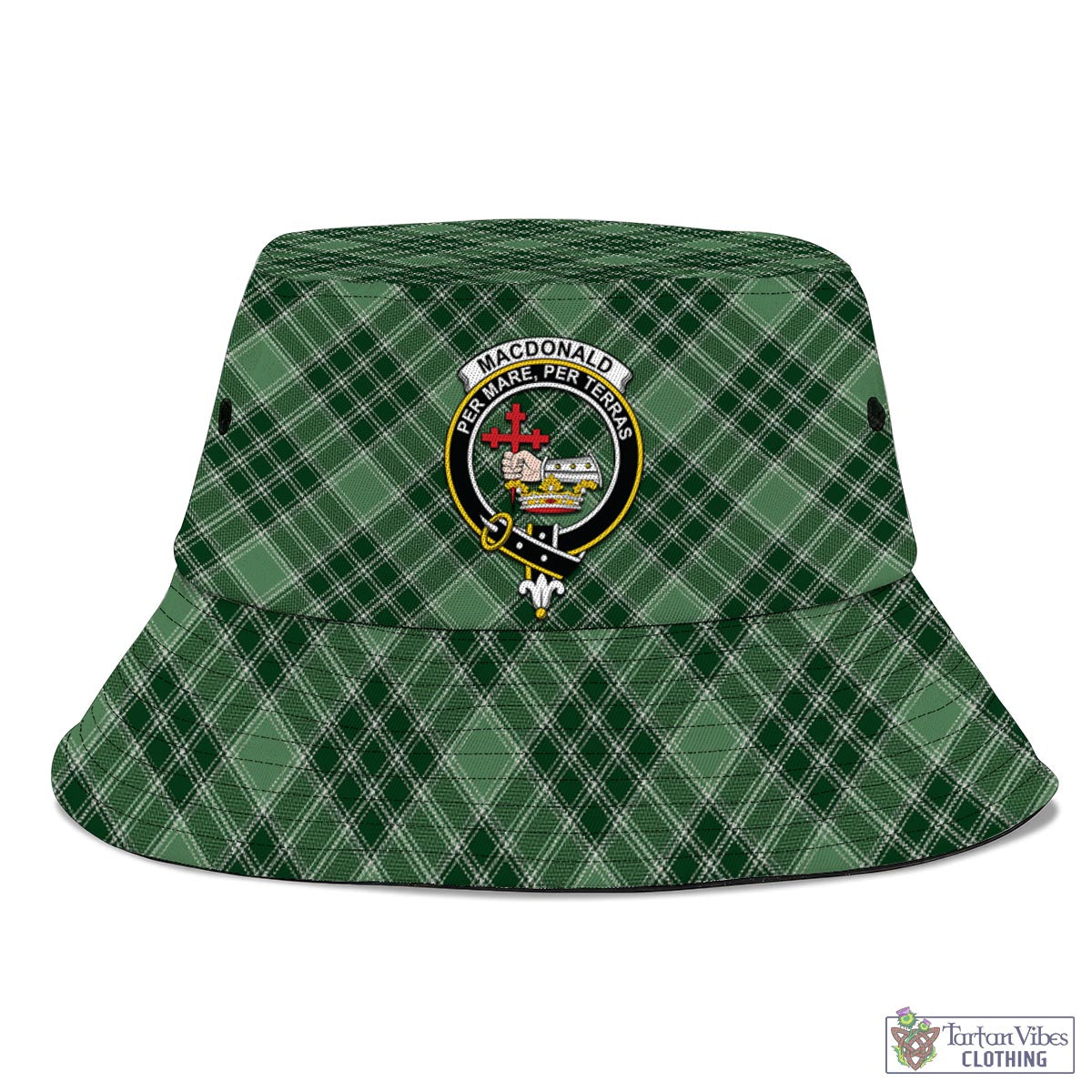 Tartan Vibes Clothing MacDonald Lord of the Isles Hunting Tartan Bucket Hat with Family Crest