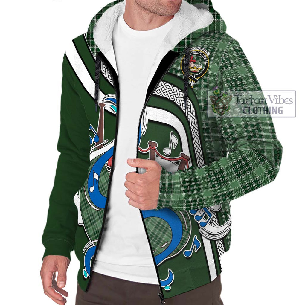 MacDonald Lord of the Isles Hunting Tartan Sherpa Hoodie with Epic Bagpipe Style Unisex - Tartanvibesclothing Shop