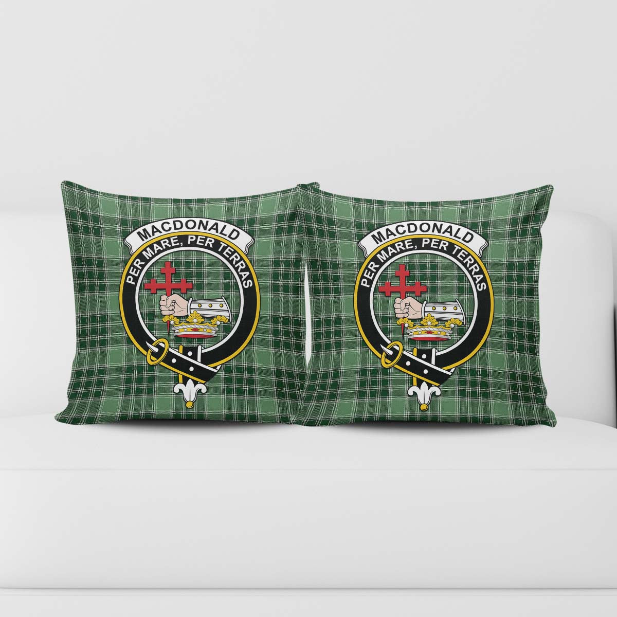 MacDonald Lord of the Isles Hunting Tartan Pillow Cover with Family Crest - Tartanvibesclothing