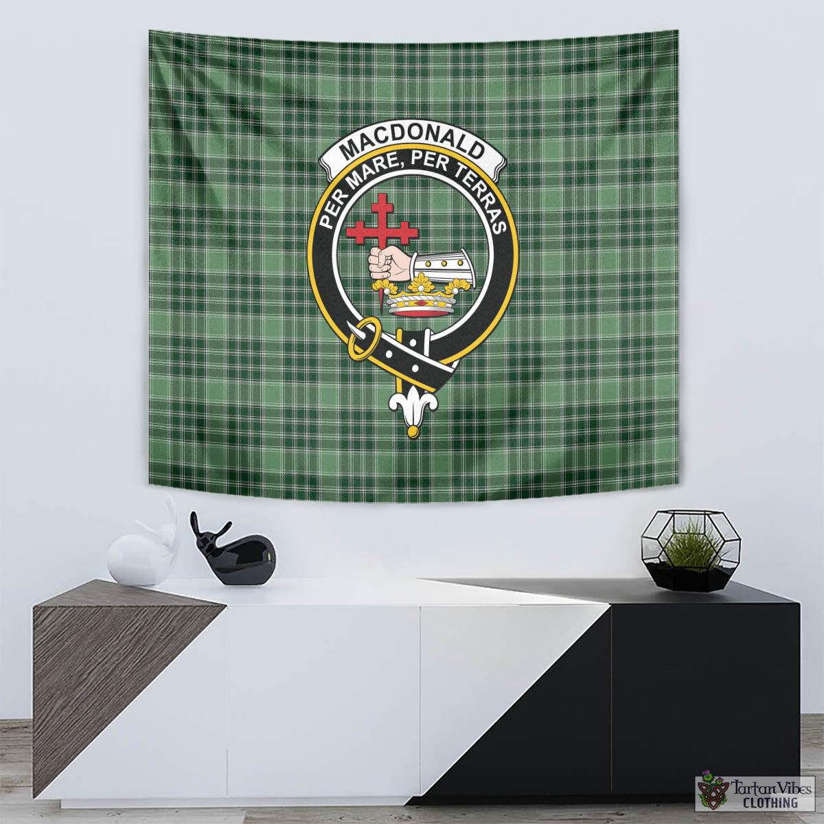 Tartan Vibes Clothing MacDonald Lord of the Isles Hunting Tartan Tapestry Wall Hanging and Home Decor for Room with Family Crest