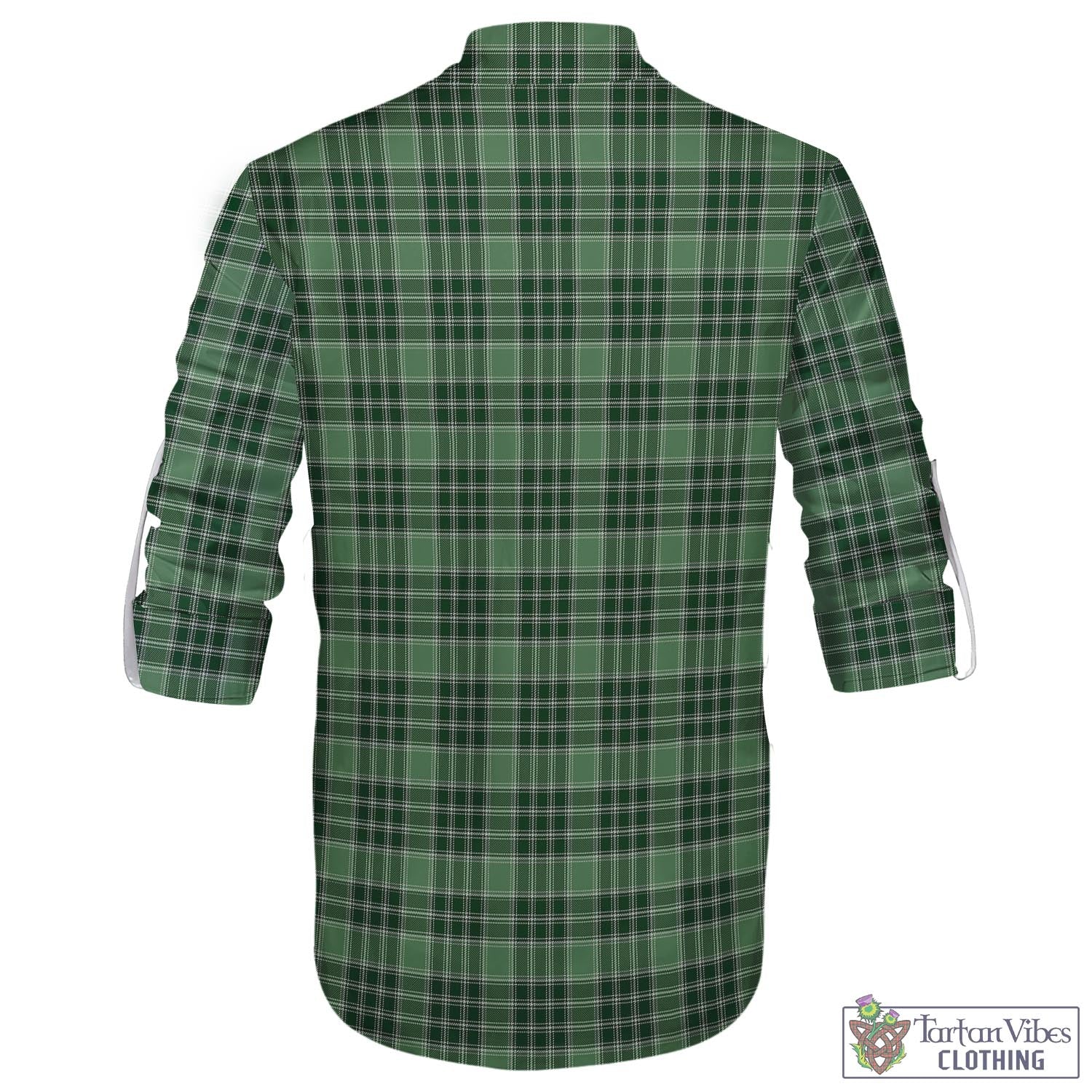 Tartan Vibes Clothing MacDonald Lord of the Isles Hunting Tartan Men's Scottish Traditional Jacobite Ghillie Kilt Shirt with Family Crest