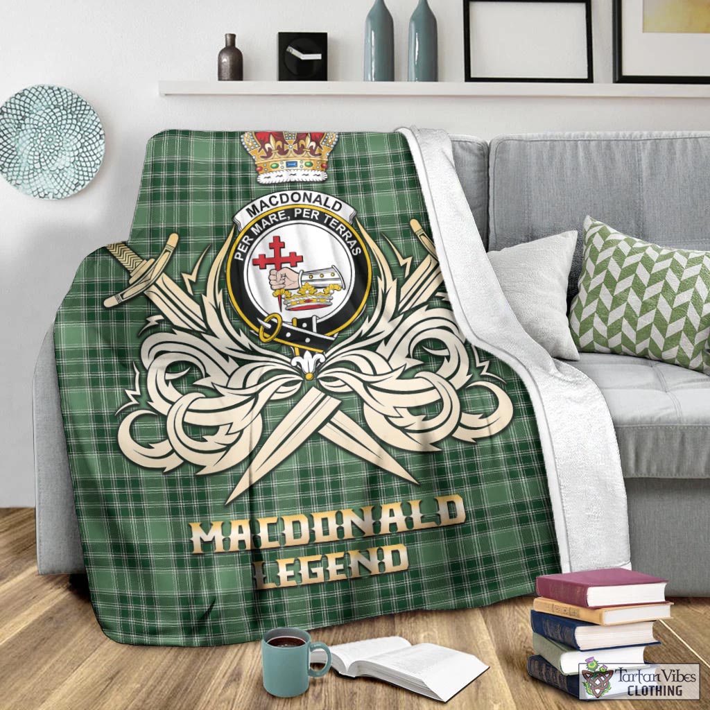 Tartan Vibes Clothing MacDonald Lord of the Isles Hunting Tartan Blanket with Clan Crest and the Golden Sword of Courageous Legacy