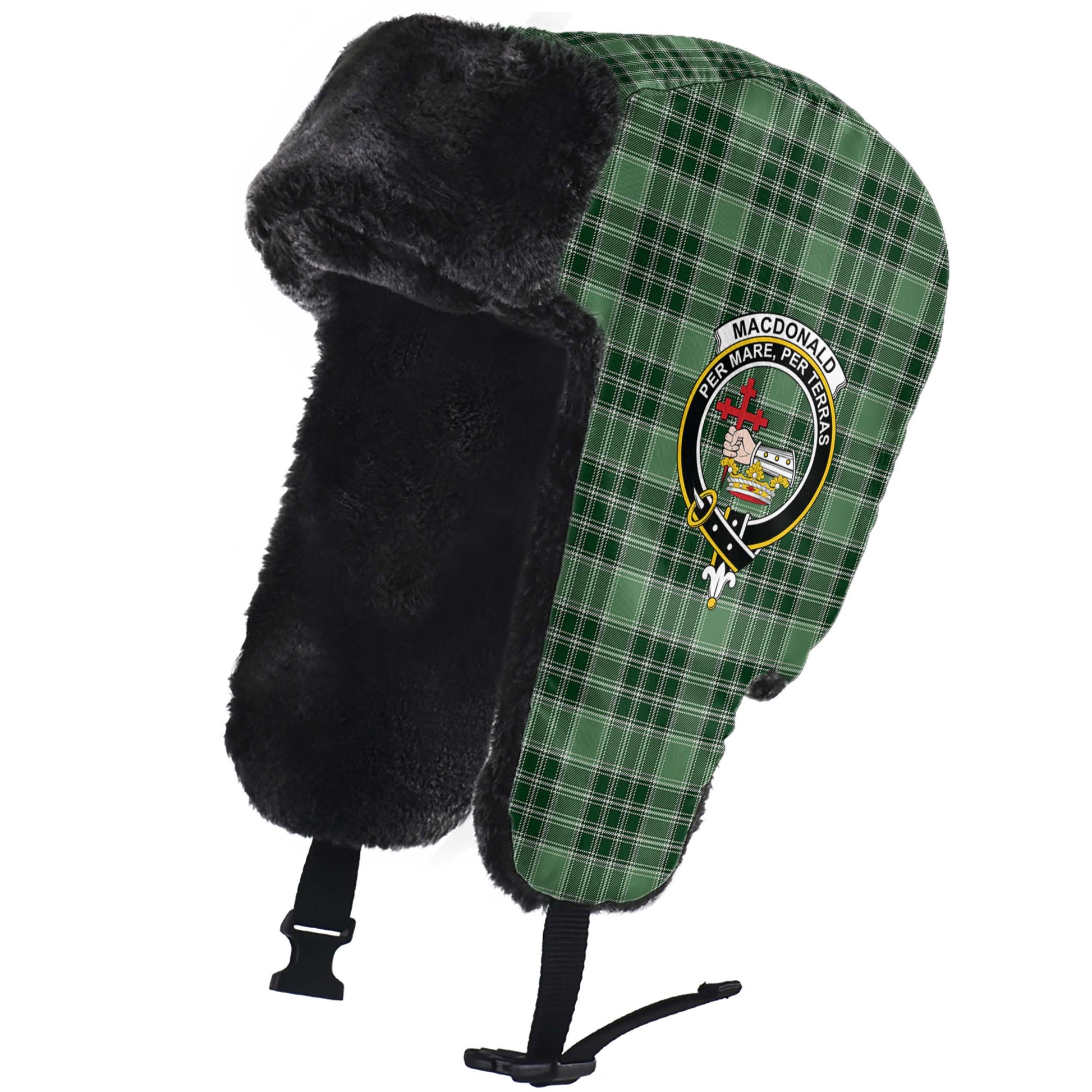 MacDonald Lord of the Isles Hunting Tartan Winter Trapper Hat with Family Crest - Tartanvibesclothing