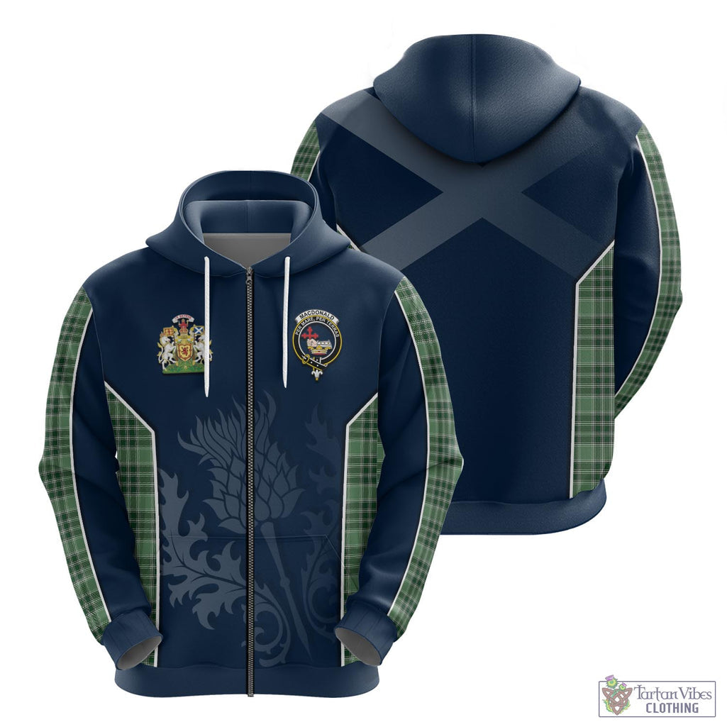 Tartan Vibes Clothing MacDonald Lord of the Isles Hunting Tartan Hoodie with Family Crest and Scottish Thistle Vibes Sport Style