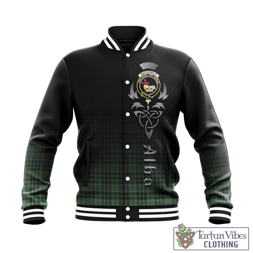 Tartan Vibes Clothing MacDonald Lord of the Isles Hunting Tartan Baseball Jacket Featuring Alba Gu Brath Family Crest Celtic Inspired