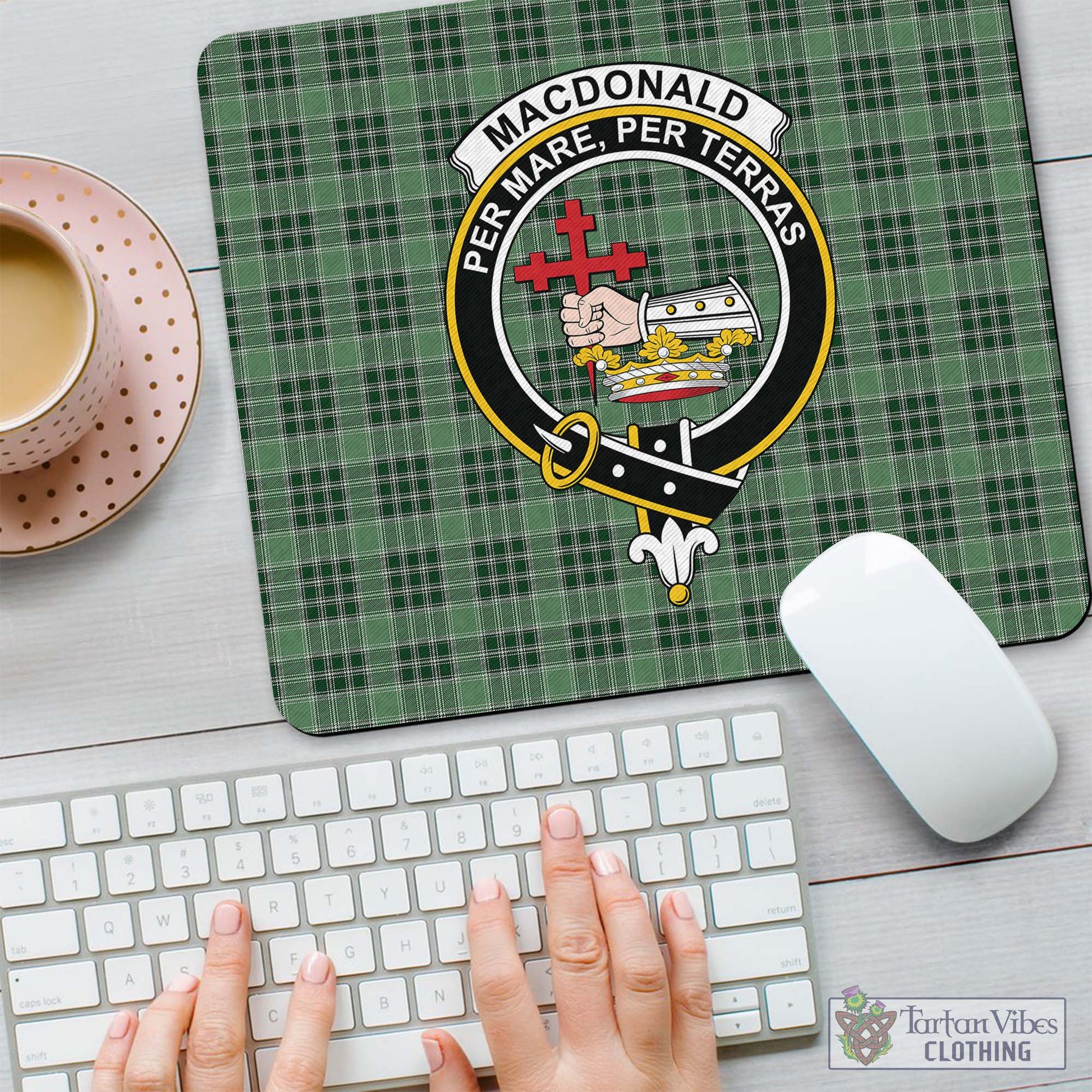 Tartan Vibes Clothing MacDonald Lord of the Isles Hunting Tartan Mouse Pad with Family Crest