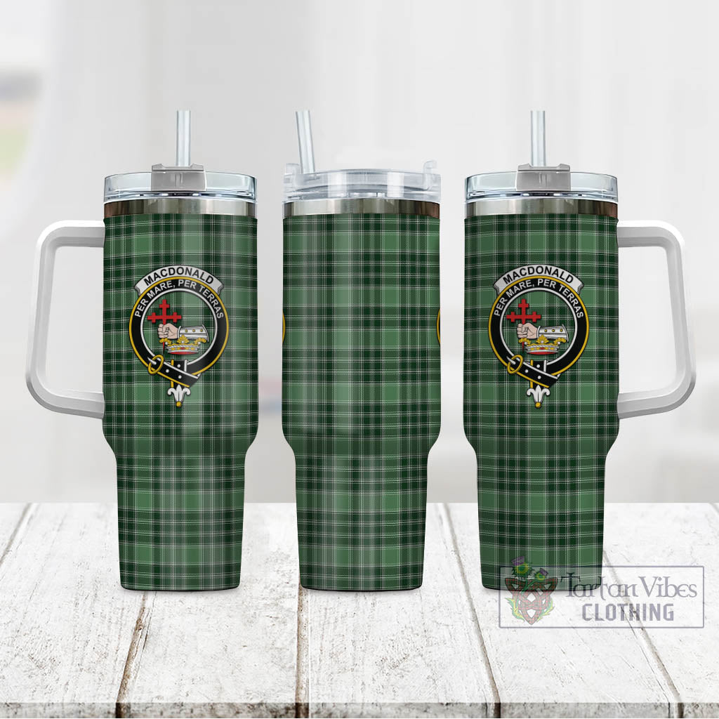 Tartan Vibes Clothing MacDonald Lord of the Isles Hunting Tartan and Family Crest Tumbler with Handle