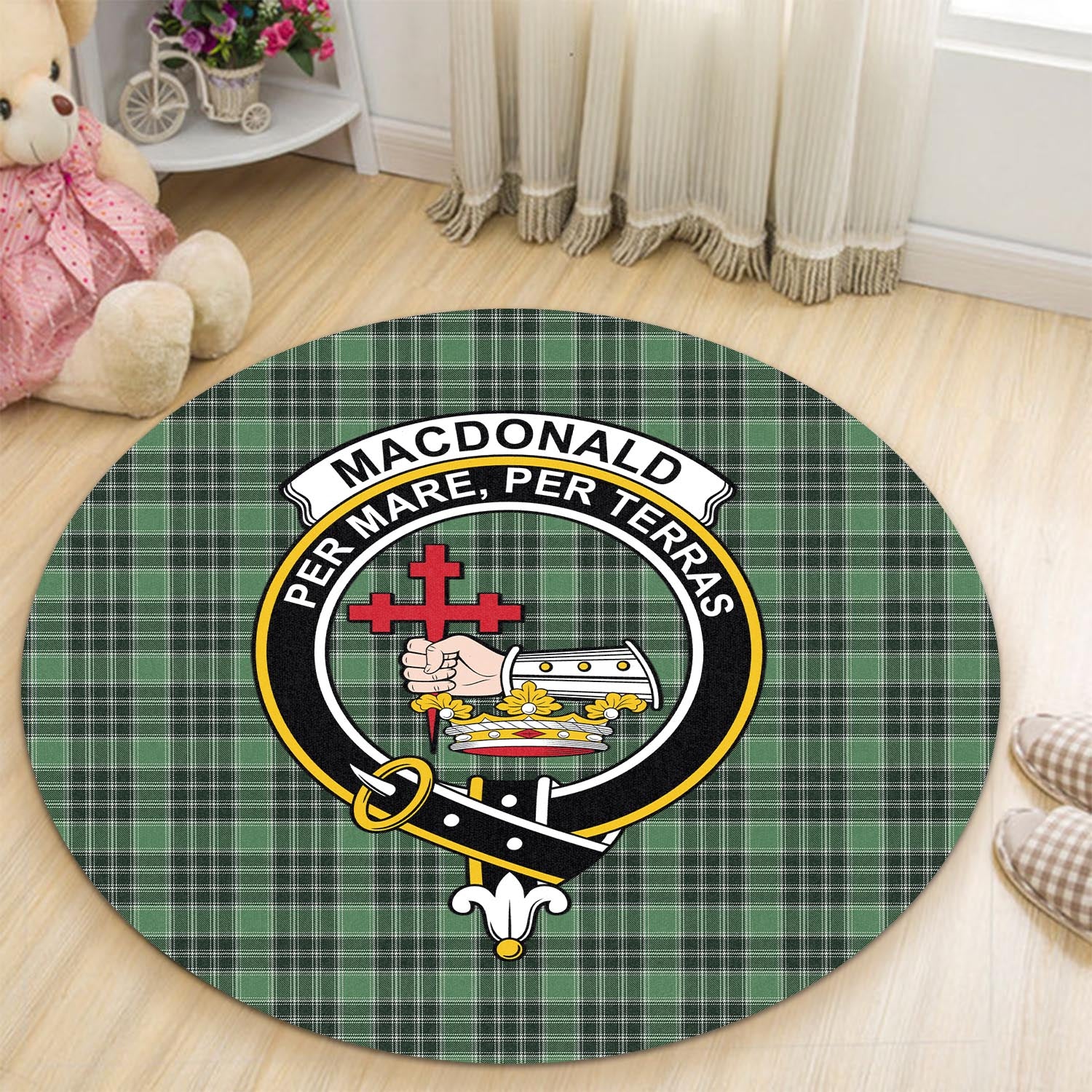 macdonald-lord-of-the-isles-hunting-tartan-round-rug-with-family-crest