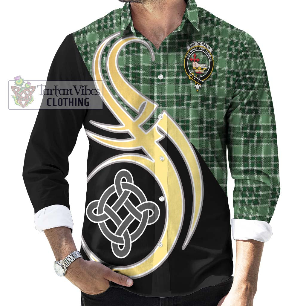 MacDonald Lord of the Isles Hunting Tartan Long Sleeve Button Shirt with Family Crest and Celtic Symbol Style - Tartan Vibes Clothing