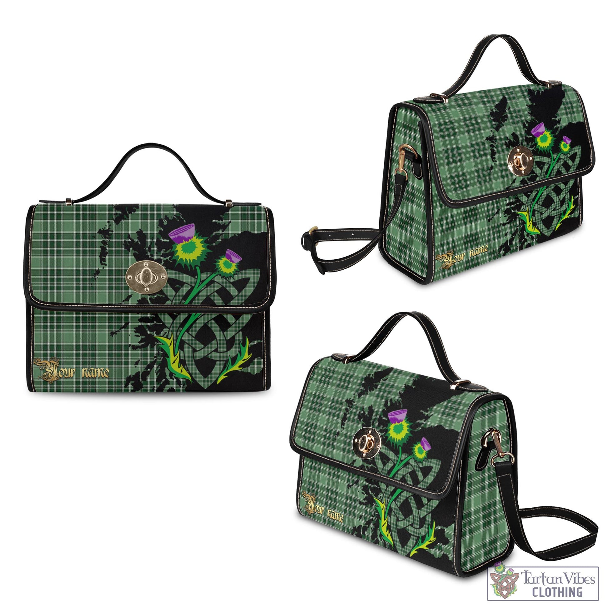 Tartan Vibes Clothing MacDonald Lord of the Isles Hunting Tartan Waterproof Canvas Bag with Scotland Map and Thistle Celtic Accents