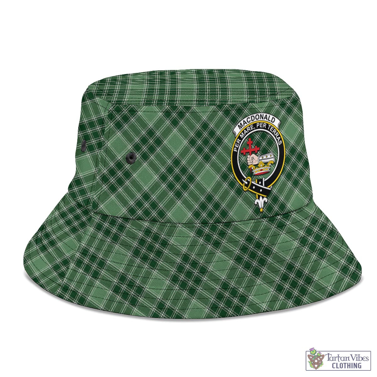 Tartan Vibes Clothing MacDonald Lord of the Isles Hunting Tartan Bucket Hat with Family Crest