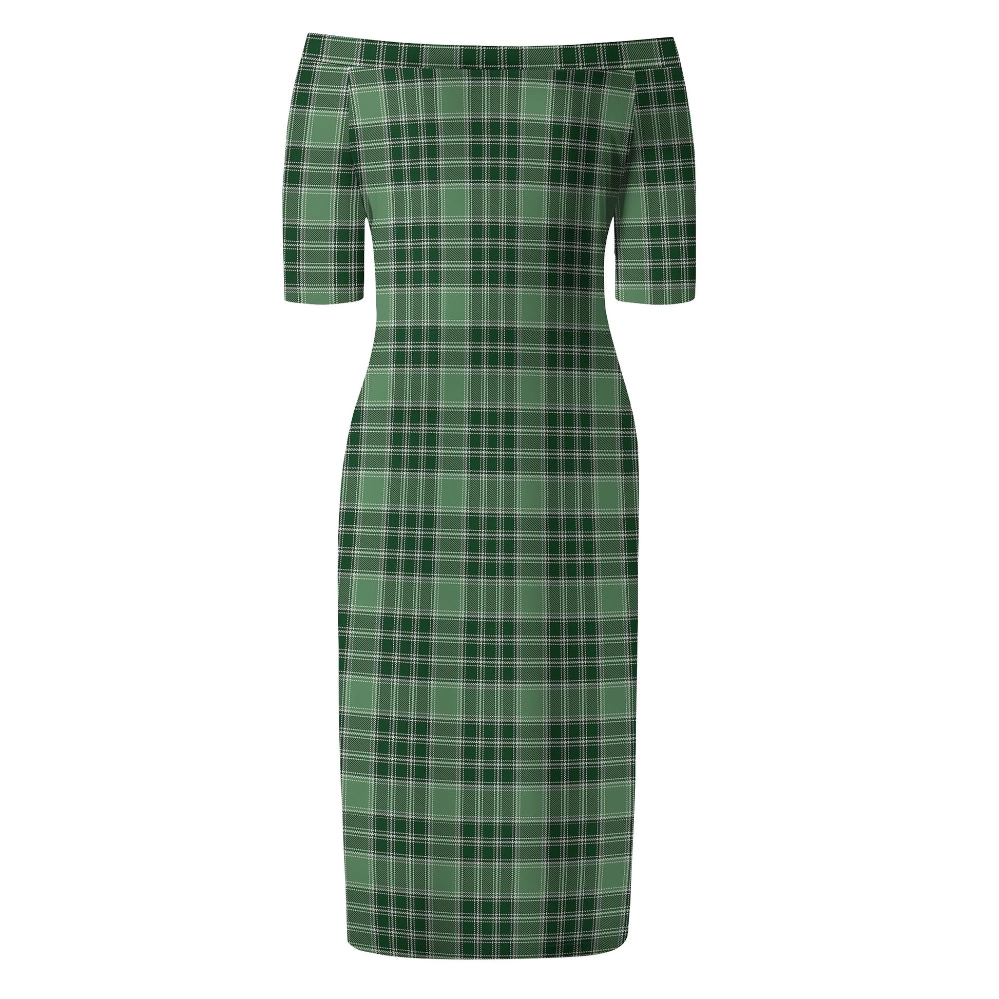 MacDonald Lord of the Isles Hunting Tartan Off Shoulder Lady Dress - Tartanvibesclothing