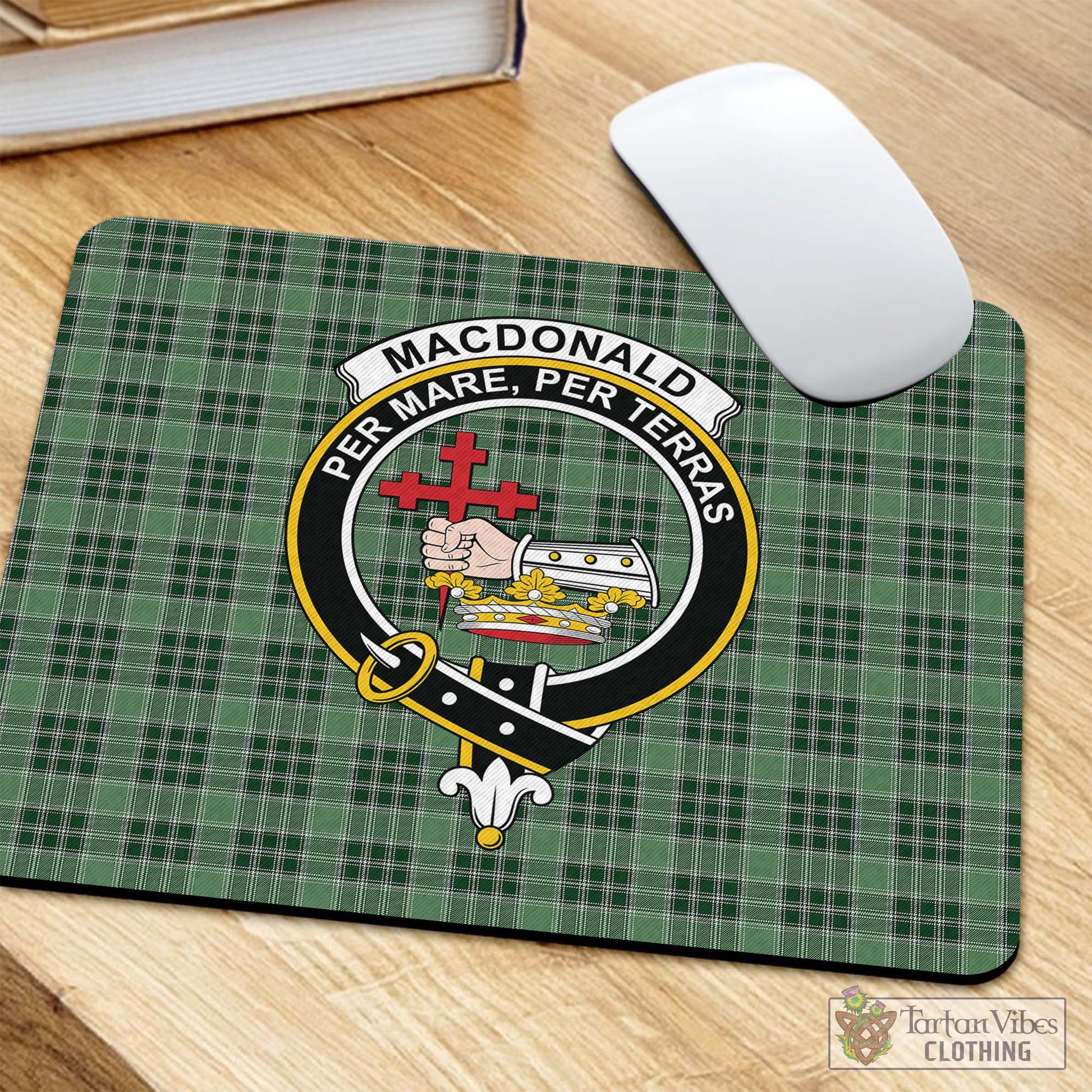 Tartan Vibes Clothing MacDonald Lord of the Isles Hunting Tartan Mouse Pad with Family Crest