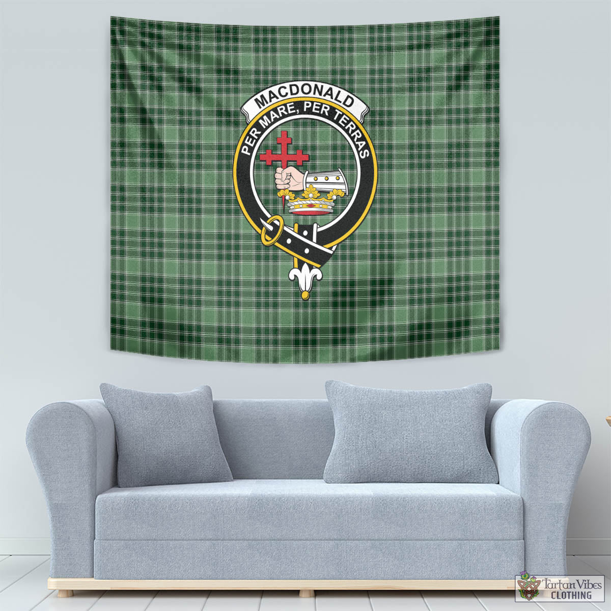 Tartan Vibes Clothing MacDonald Lord of the Isles Hunting Tartan Tapestry Wall Hanging and Home Decor for Room with Family Crest