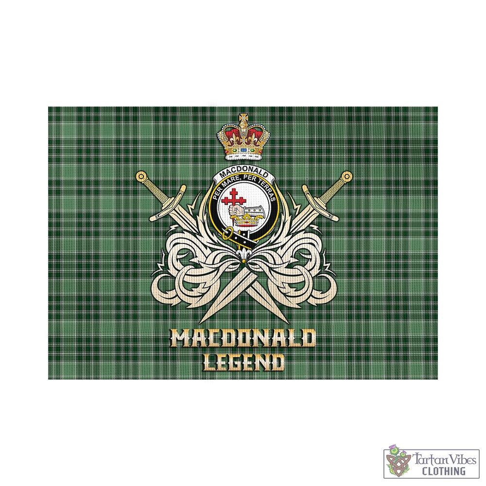 Tartan Vibes Clothing MacDonald Lord of the Isles Hunting Tartan Flag with Clan Crest and the Golden Sword of Courageous Legacy