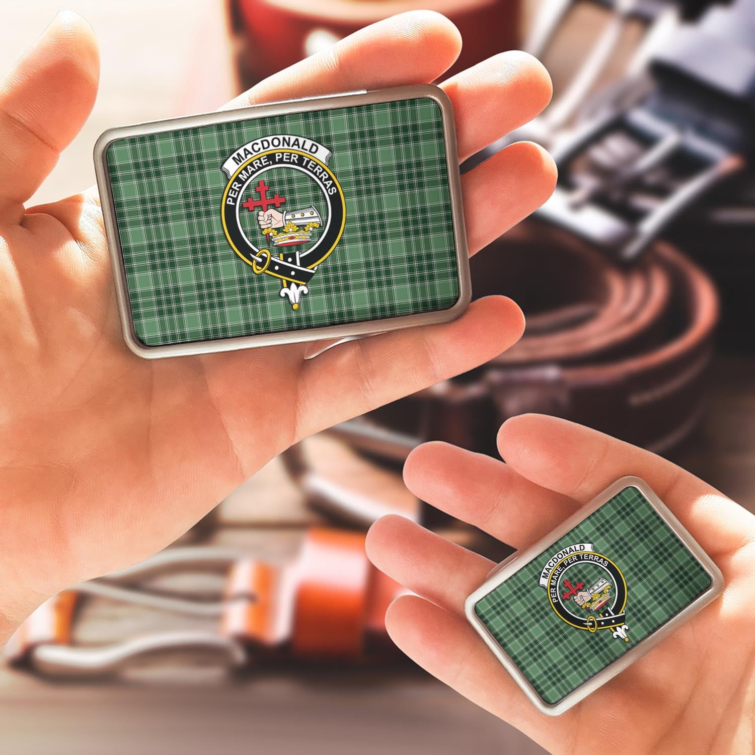 MacDonald Lord of the Isles Hunting Tartan Belt Buckles with Family Crest - Tartan Vibes Clothing