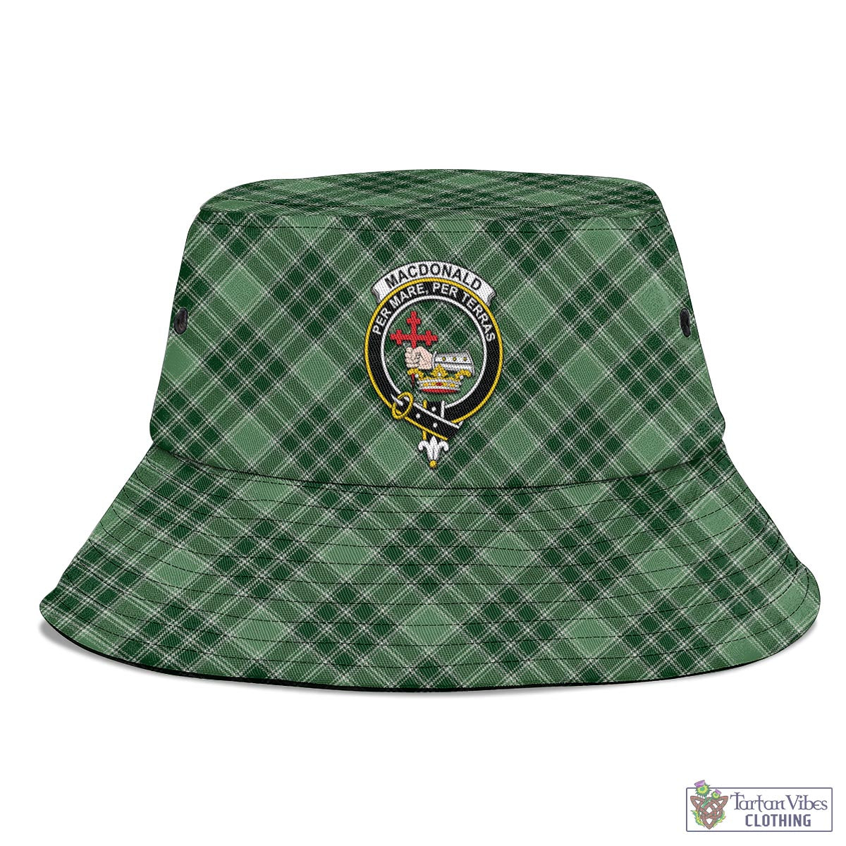 Tartan Vibes Clothing MacDonald Lord of the Isles Hunting Tartan Bucket Hat with Family Crest