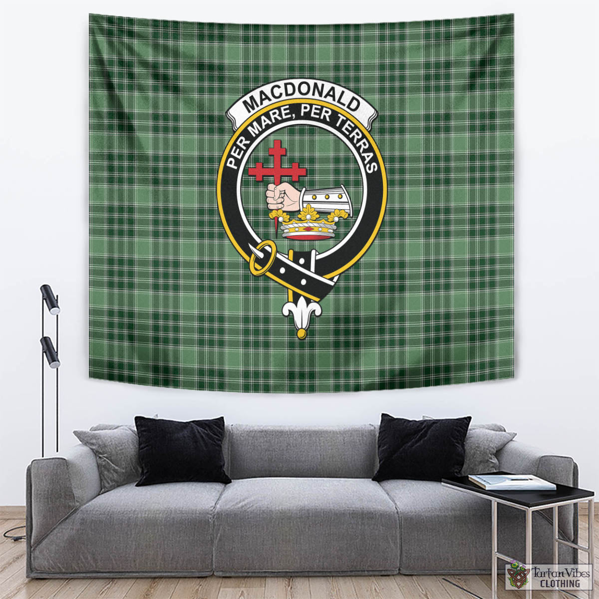 Tartan Vibes Clothing MacDonald Lord of the Isles Hunting Tartan Tapestry Wall Hanging and Home Decor for Room with Family Crest