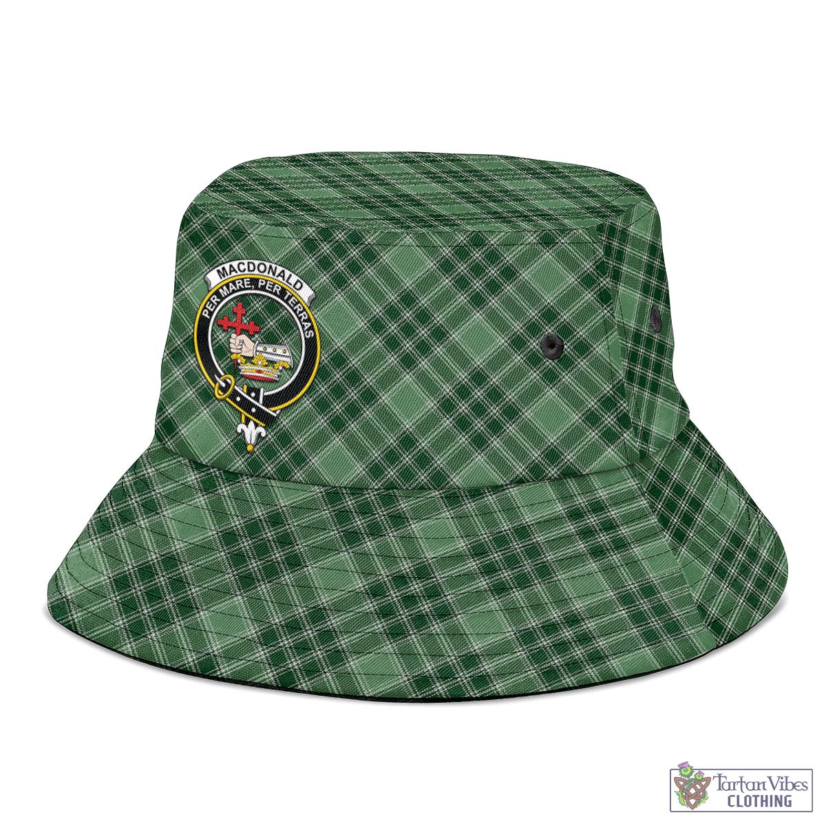 Tartan Vibes Clothing MacDonald Lord of the Isles Hunting Tartan Bucket Hat with Family Crest