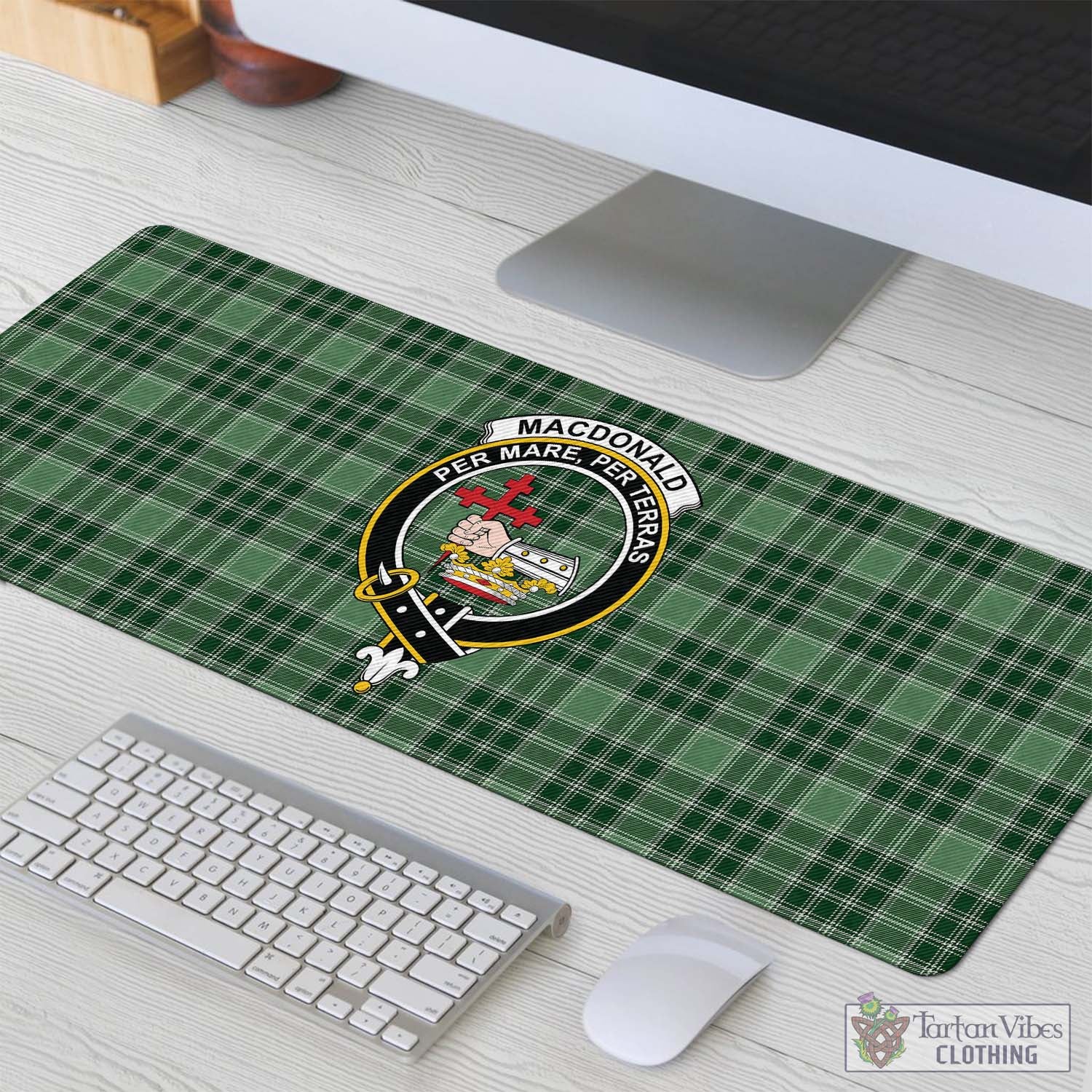 Tartan Vibes Clothing MacDonald Lord of the Isles Hunting Tartan Mouse Pad with Family Crest