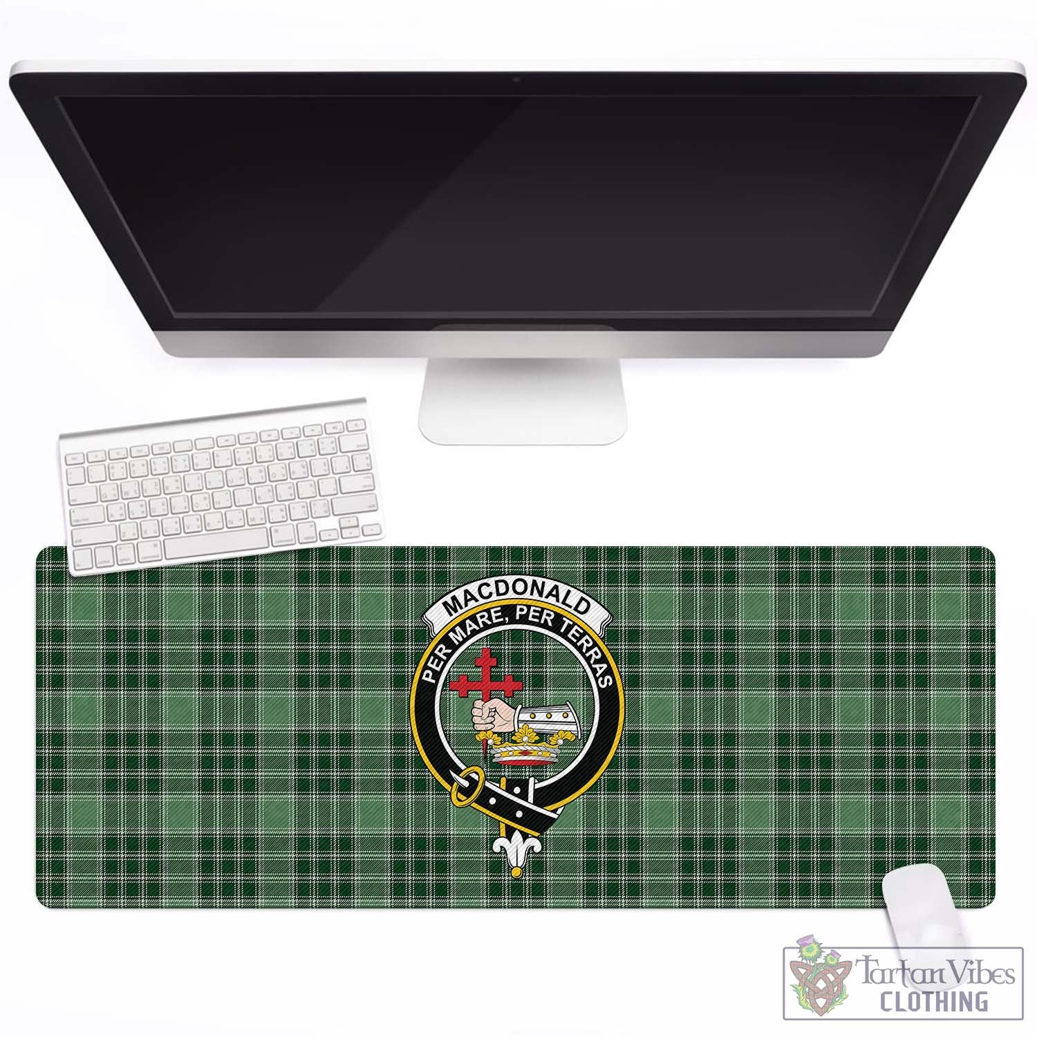 Tartan Vibes Clothing MacDonald Lord of the Isles Hunting Tartan Mouse Pad with Family Crest