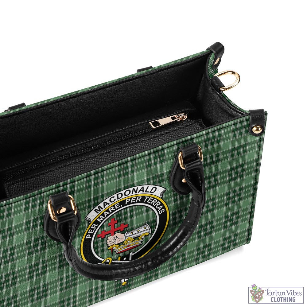 Tartan Vibes Clothing MacDonald Lord of the Isles Hunting Tartan Luxury Leather Handbags with Family Crest