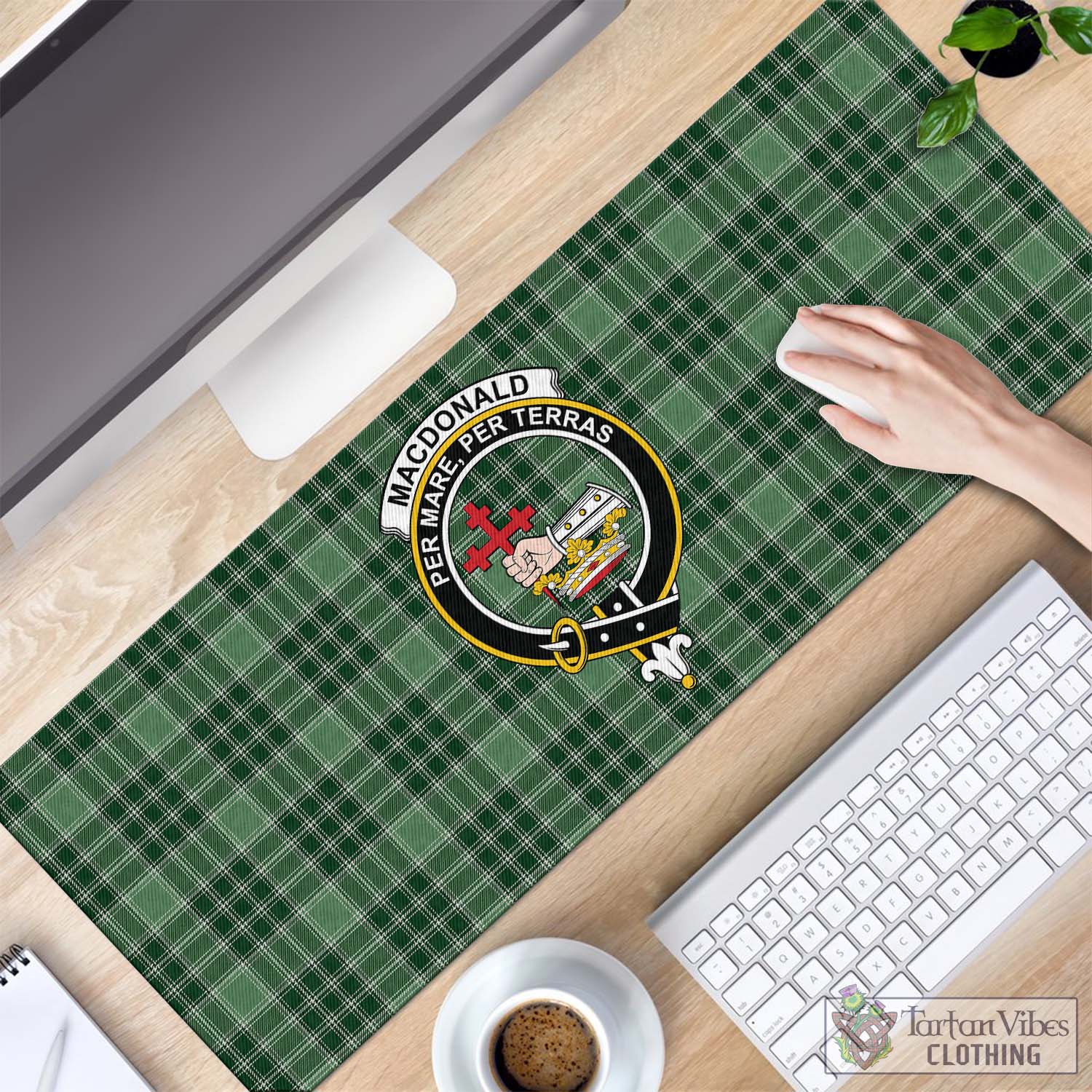 Tartan Vibes Clothing MacDonald Lord of the Isles Hunting Tartan Mouse Pad with Family Crest