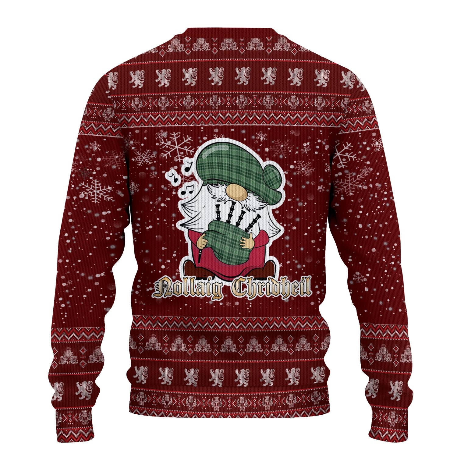 MacDonald Lord of the Isles Hunting Clan Christmas Family Knitted Sweater with Funny Gnome Playing Bagpipes - Tartanvibesclothing