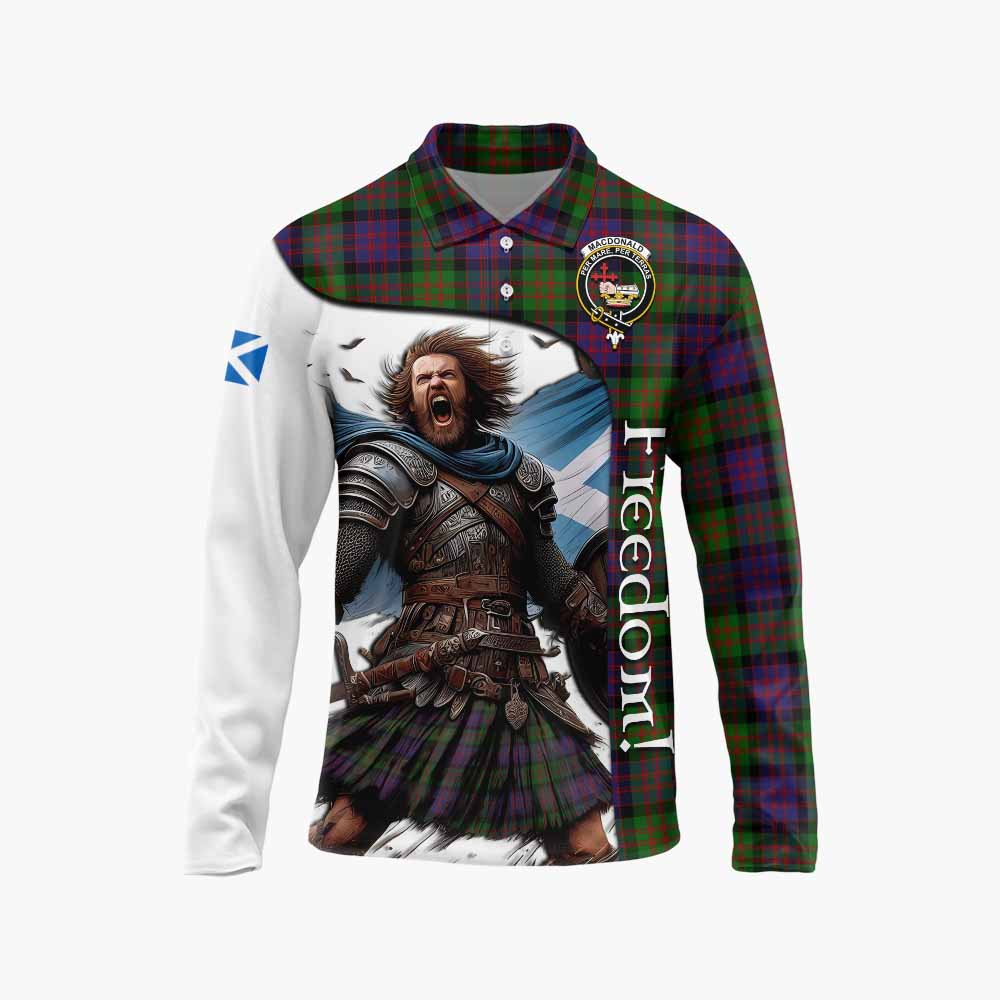 Tartan Vibes Clothing MacDonald (McDonald) Crest Tartan Long Sleeve Polo Shirt Inspired by the Freedom of Scottish Warrior