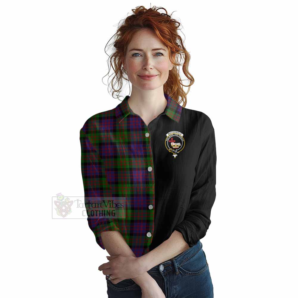 Tartan Vibes Clothing MacDonald (McDonald) Tartan Women's Casual Shirt with Family Crest and Half Of Me Style