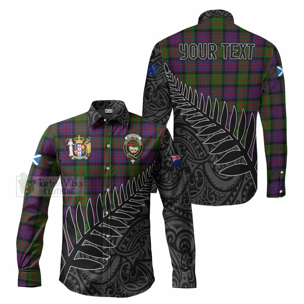 Tartan Vibes Clothing MacDonald (McDonald) Crest Tartan Long Sleeve Button Shirt with New Zealand Silver Fern Half Style