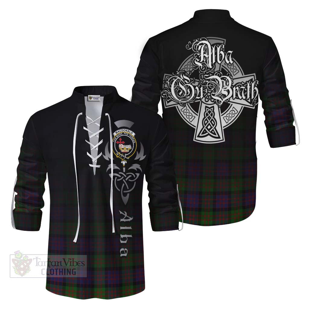 Tartan Vibes Clothing MacDonald (McDonald) Tartan Ghillie Kilt Shirt Featuring Alba Gu Brath Family Crest Celtic Inspired