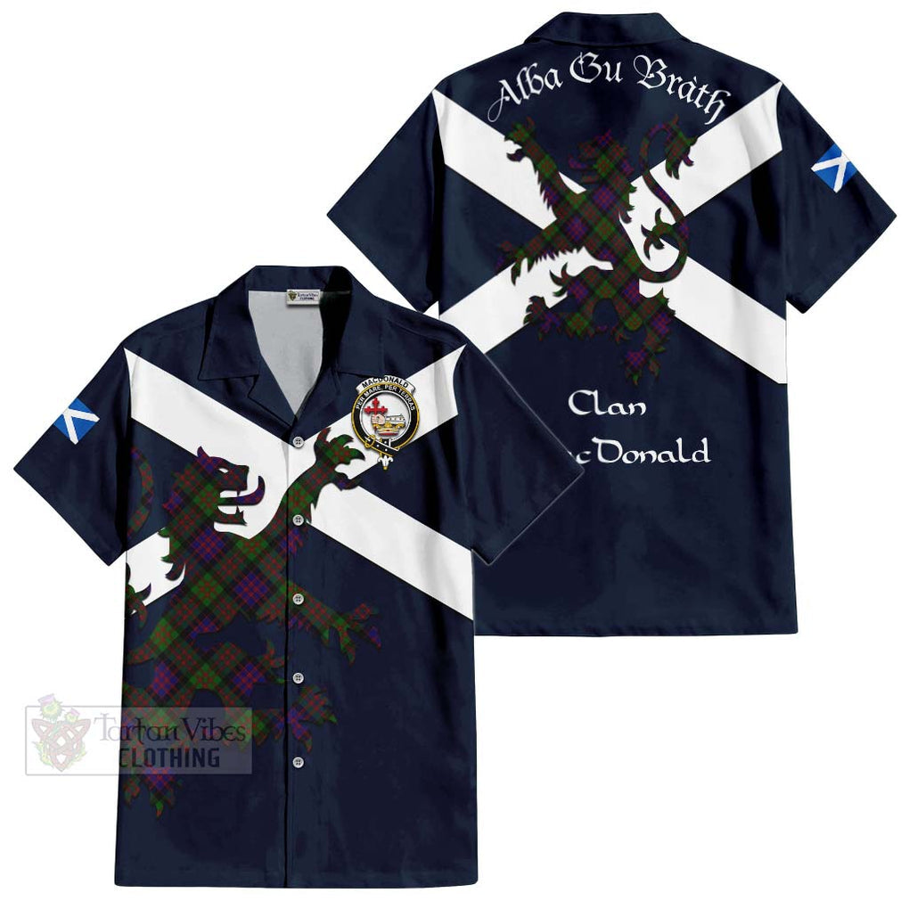 Tartan Vibes Clothing MacDonald (McDonald) Tartan Lion Rampant Short Sleeve Button Shirt – Proudly Display Your Heritage with Alba Gu Brath and Clan Name