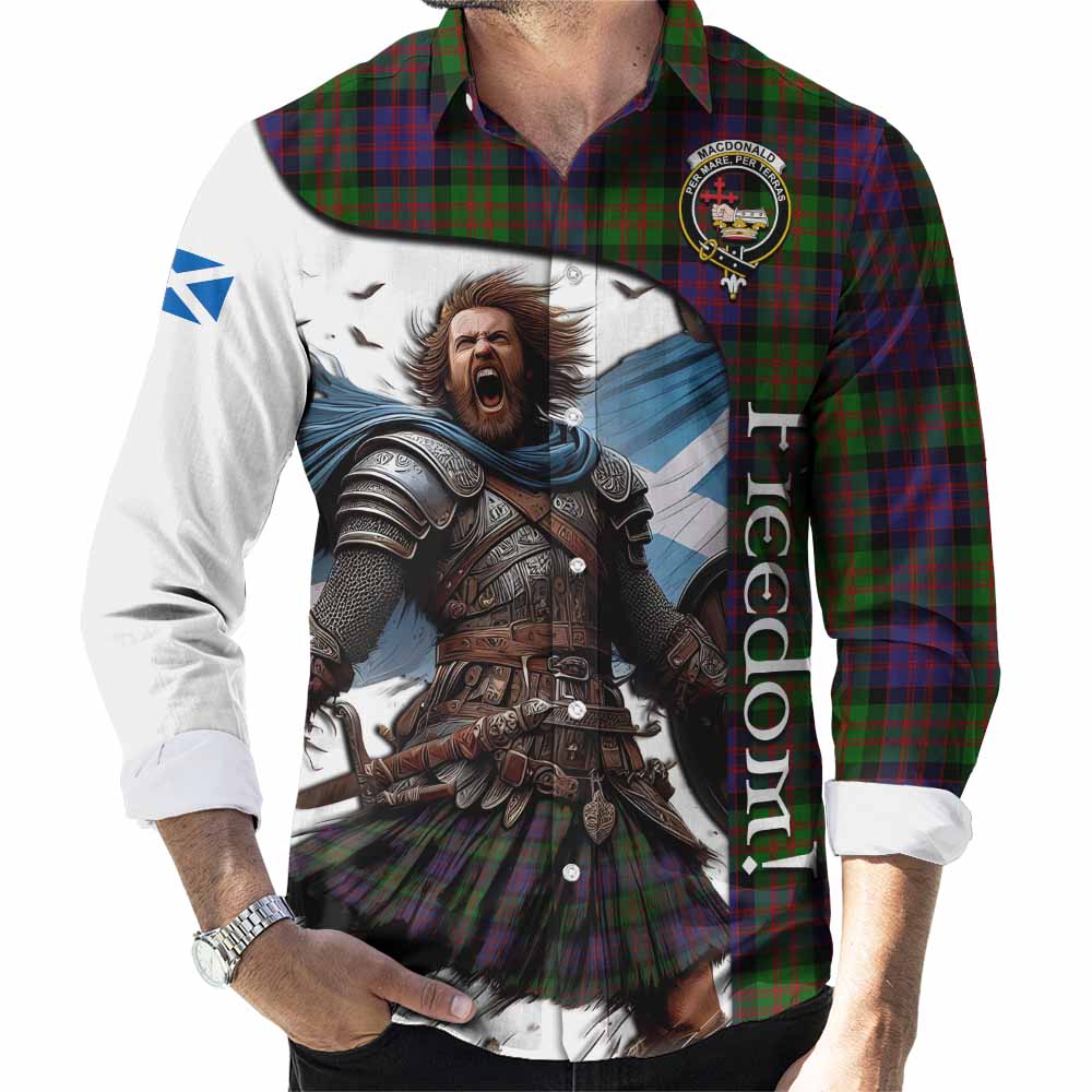 Tartan Vibes Clothing MacDonald (McDonald) Crest Tartan Long Sleeve Button Shirt Inspired by the Freedom of Scottish Warrior