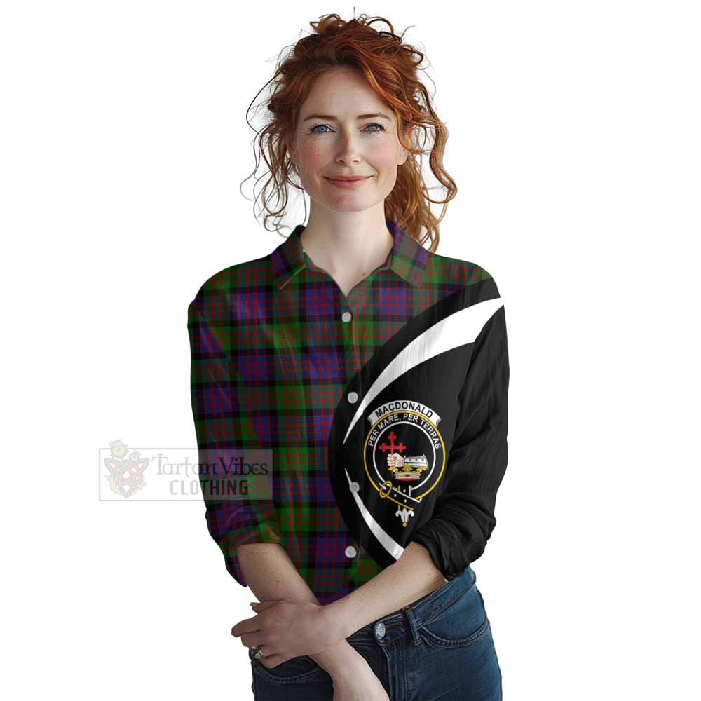 Tartan Vibes Clothing MacDonald (McDonald) Tartan Women's Casual Shirt with Family Crest Circle Style