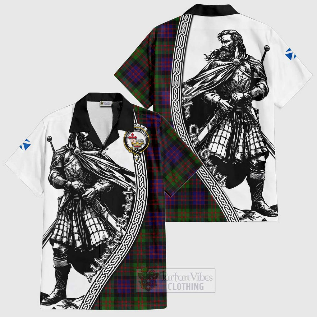 Tartan Vibes Clothing MacDonald (McDonald) Tartan Clan Crest Short Sleeve Button Shirt with Highlander Warrior Celtic Style