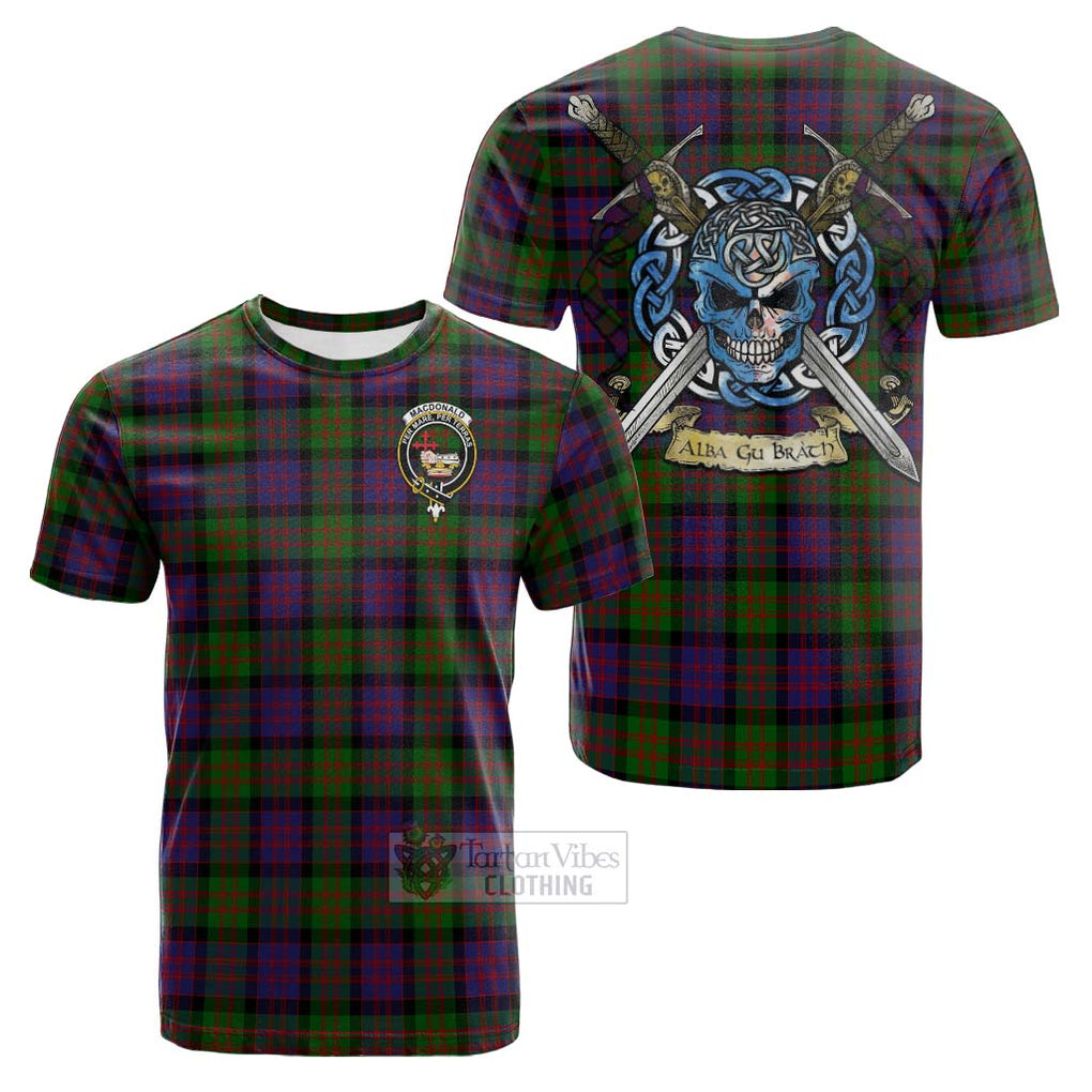 Tartan Vibes Clothing MacDonald (McDonald) Tartan Cotton T-shirt with Family Crest Celtic Skull Style