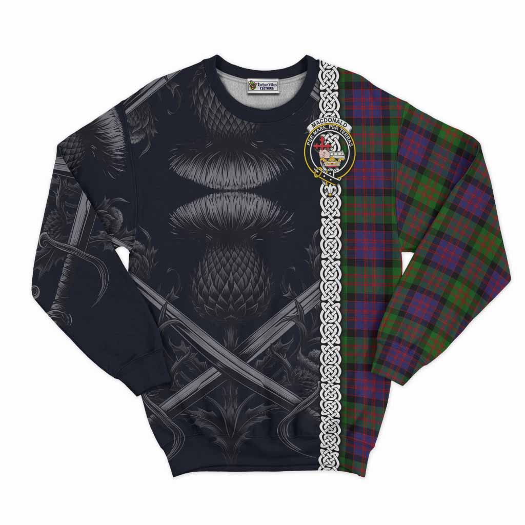 Tartan Vibes Clothing MacDonald (McDonald) Tartan Sweatshirt with Family Crest Cross Sword Thistle Celtic Vibes